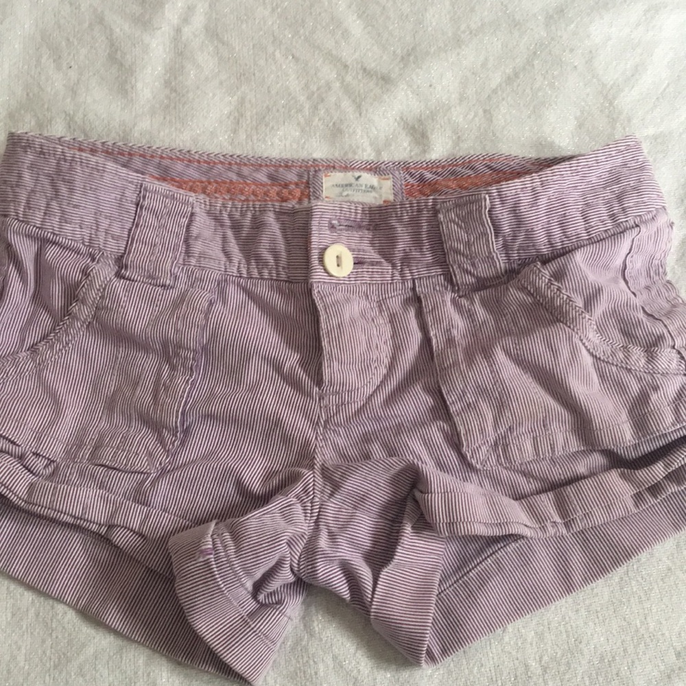 Purple and white striped short shorts